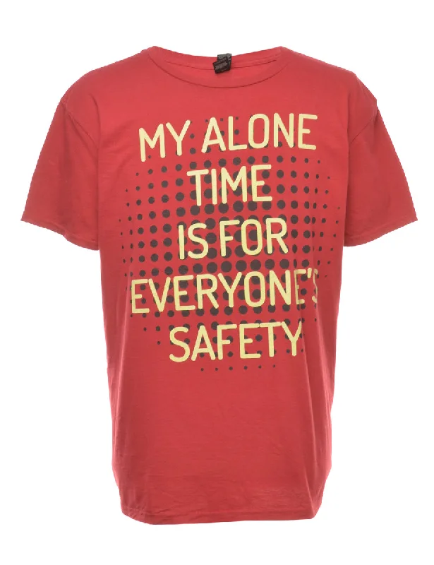 Slogan Print Red T-shirt - XL Beaded Sequined Faux Fur
