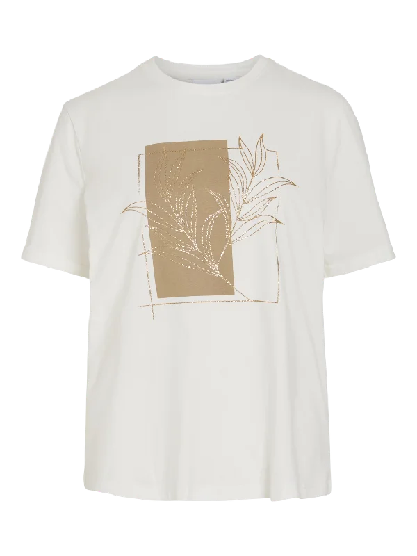 VISYBIL T-Shirt - Snow White Solid Print Embellished