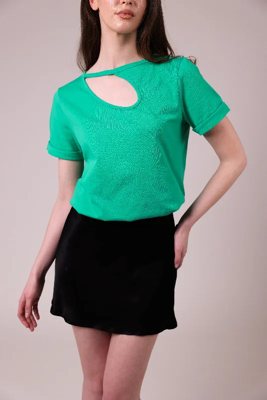 "The Stefanie"- Boyfriend Cut Out Detail T-shirt (Green) Hooded Caped Shawl Collar