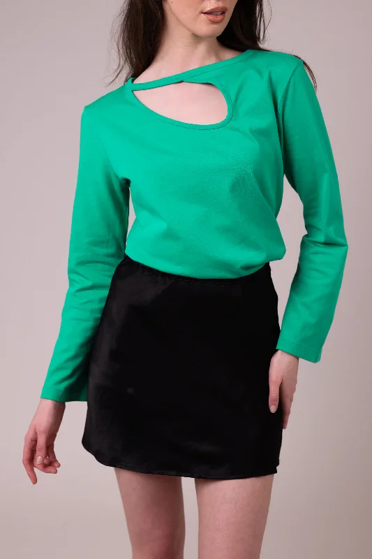 "The Stefanie Longsleeve"- Boyfriend Cut Out T-shirt (Green) Spandex Blend Rayon Blend Denim Blend