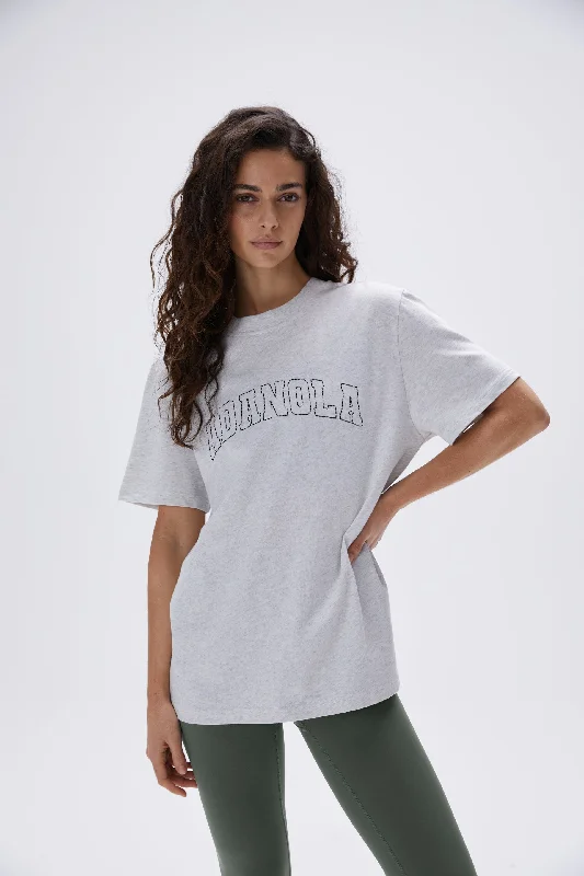 Varsity Stitch Oversized Short Sleeve T-shirt - Light Grey Melange/Black Fashionable Trendy Casual Varsity Stitch Oversized Short Sleeve T-shirt - Light Grey Melange/Black Fashionable Trendy Casual
