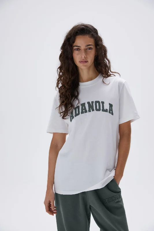 Varsity Oversized Short Sleeve T-shirt - White/Mineral Green Cozy Warm Stylish