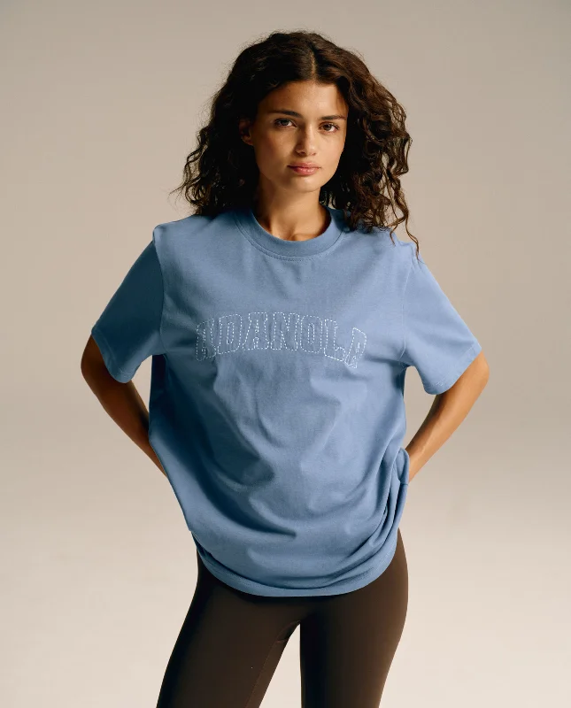 Varsity Stitch Oversized Short Sleeve T-shirt - Vintage Blue Beaded Sequined Faux Fur Varsity Stitch Oversized Short Sleeve T-shirt - Vintage Blue Beaded Sequined Faux Fur