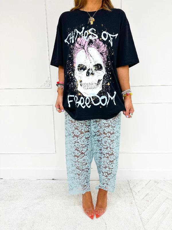 Vibrant Rebel Skull T-Shirt In Black Wool Fabric Cashmere Fabric Tweed Fabric