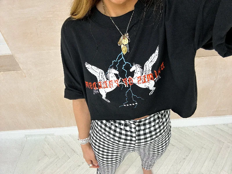 Wild Horses Cropped T-Shirt In Black Terry Blend Velvet Blend Canvas Blend