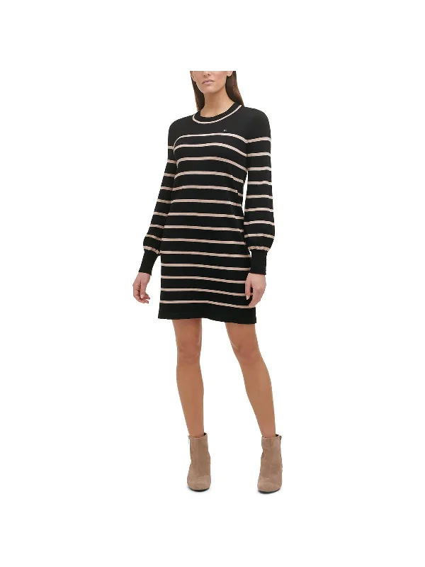 Womens Striped Knee-Length Sweaterdress Jersey Fabric Tulle Fabric Batik Fabric