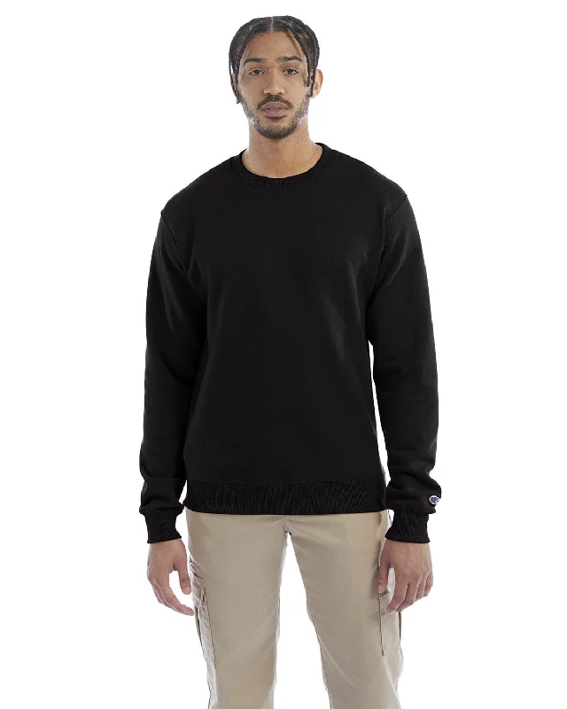 Champion EcoSmart Crewneck Sweatshirt | Black Hoodie with Hem Ribbing Snug Secure