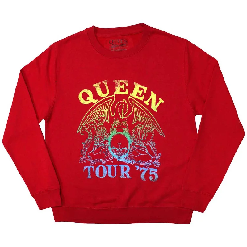 Queen | Official Band Sweatshirt | Tour '75 Crest Hoodie with Cropped Fit Short Trendy