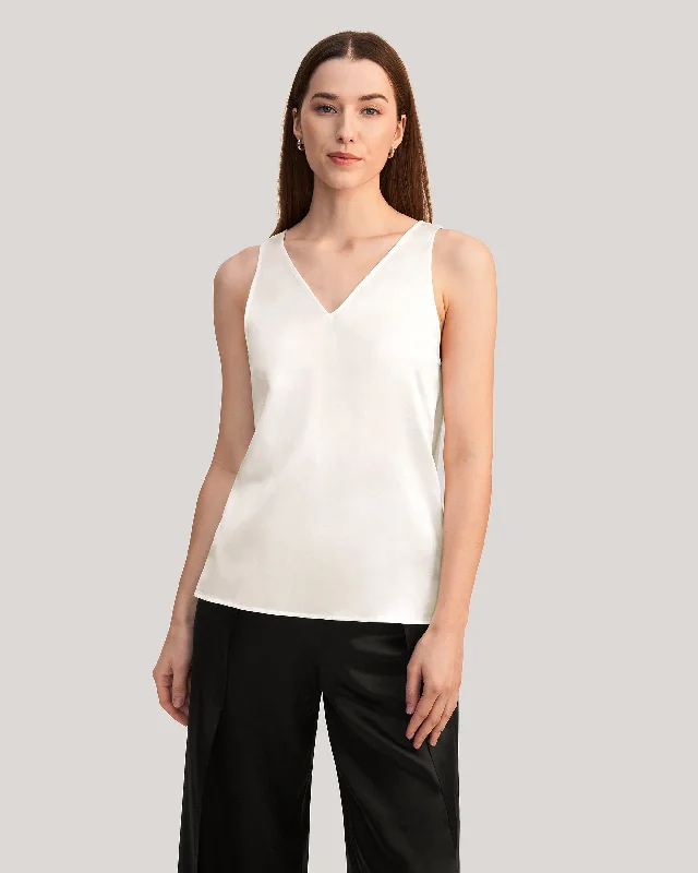 V-Neck Sleeveless Silk Tank Top rhinestone tank top