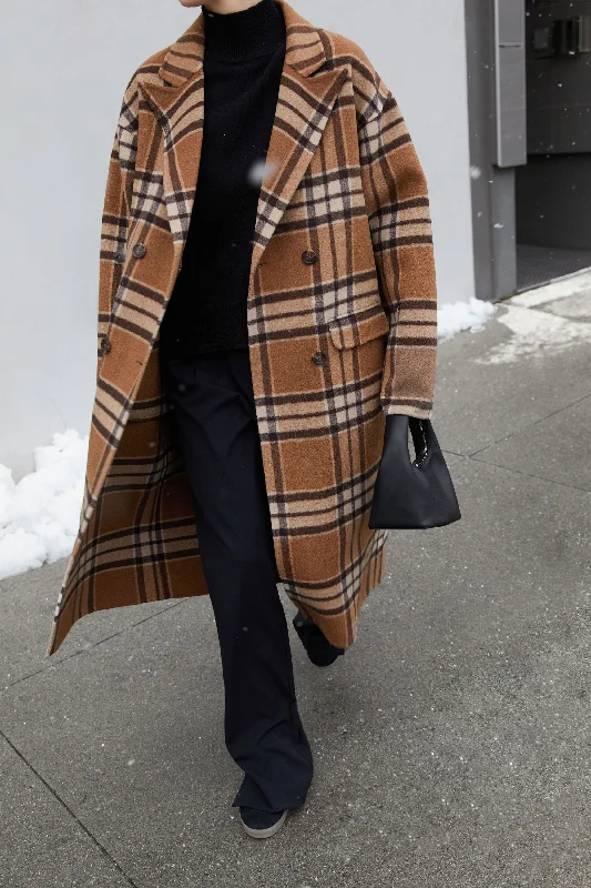 OVERSIZED PLAID WOOL BLEND COAT Military-Inspired Jacket