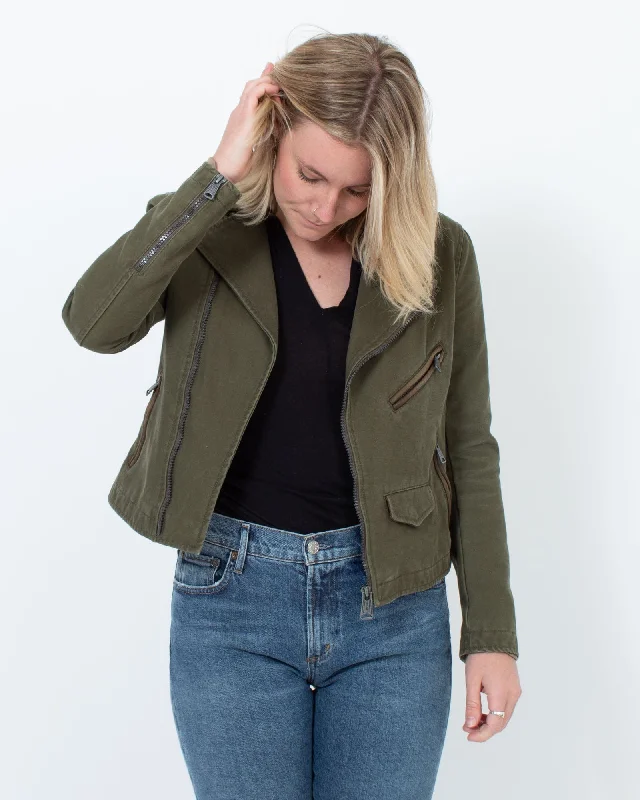 Army Green Zip Up Blazer Women's Simple Blazer