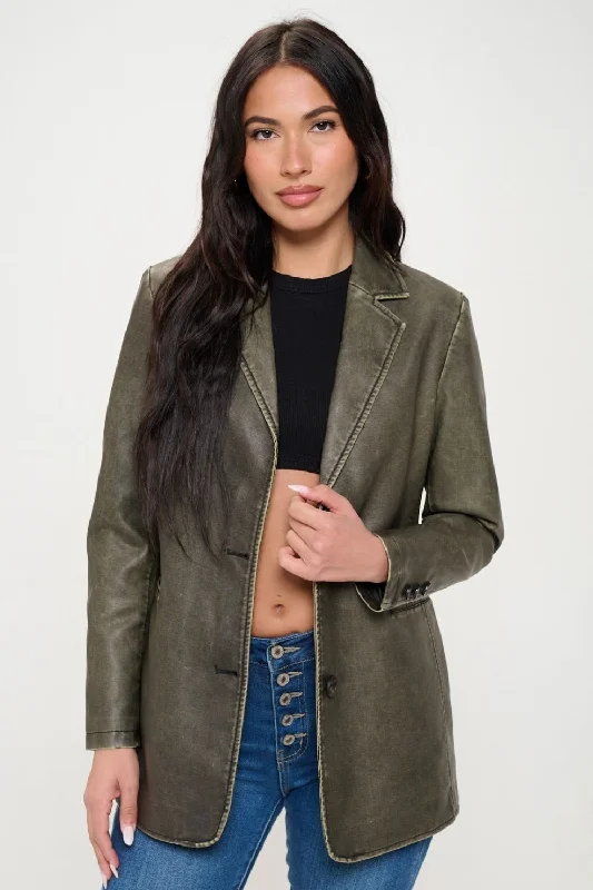 Coalition LA Single-Breasted Vegan Leather Blazer Women's Print Jacket