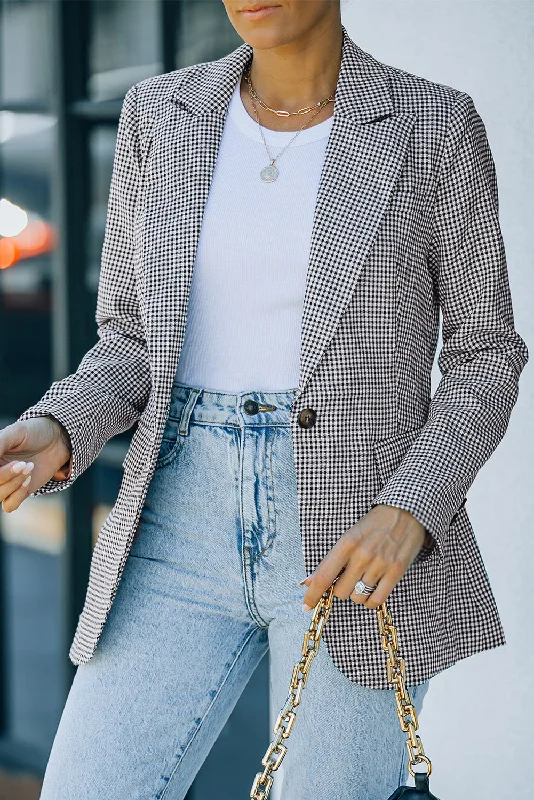 Plaid Lapel Collar Button Cuff Blazer Women's Elegant Suit