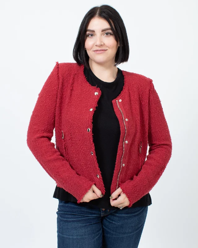 Red Zip Up Blazer Women's Trendy Blazer