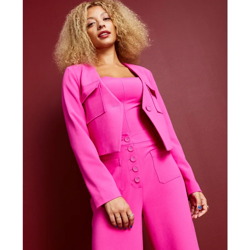 Royalty By Maluma Women's Collarless Blazer XXL Hot Pink Angle Front Crop NWT Women's Banquet Suit