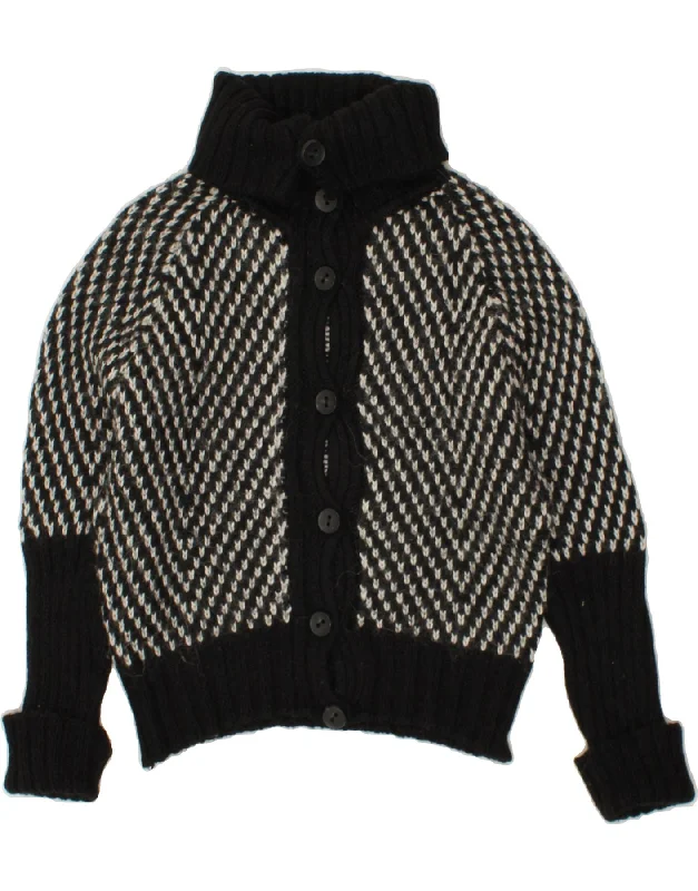 BENETTON Womens Cardigan Sweater UK 14 Medium Black Houndstooth Acrylic Thin Thick Dense