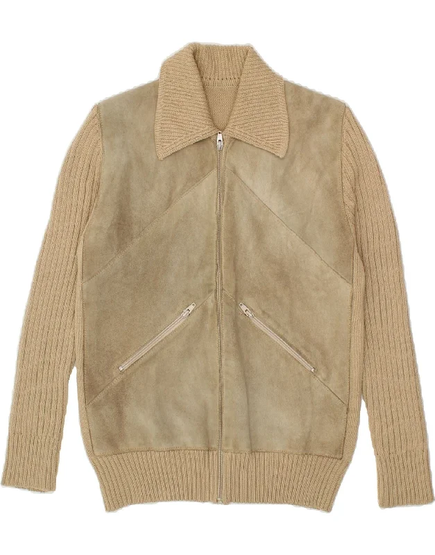 VINTAGE Womens Cardigan Sweater UK 14 Large Beige Fitted Loose Oversized