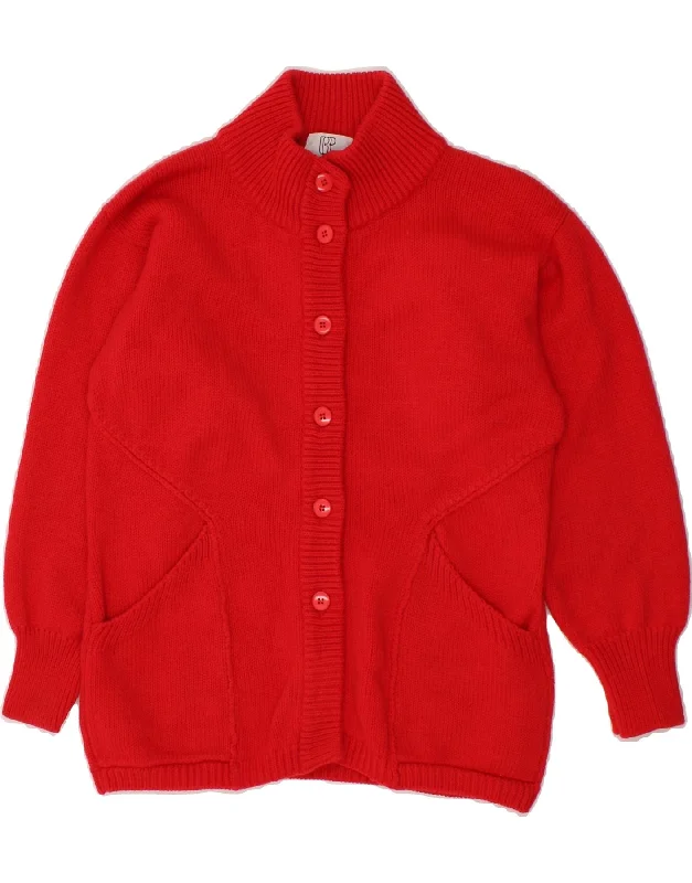 VINTAGE Womens Cardigan Sweater UK 14 Medium Red Merino Wool Stylish Fashionable Trendy