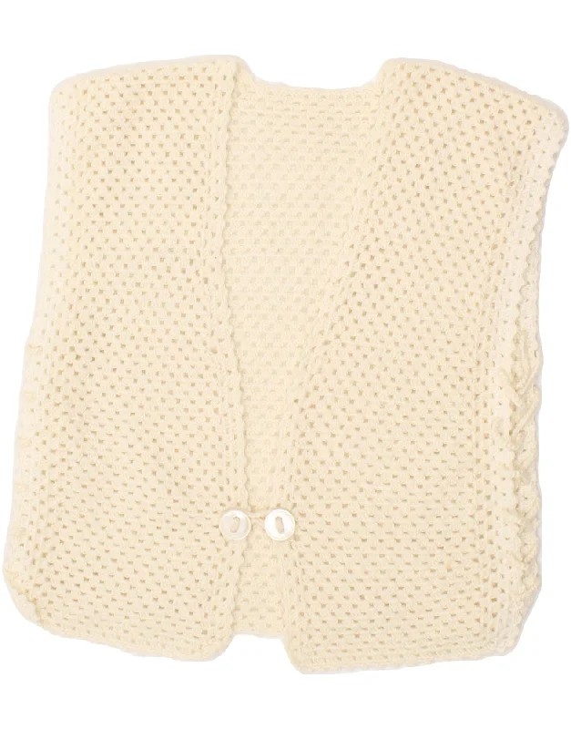 VINTAGE Womens Crop Sleeveless Cardigan Sweater UK 14 Medium Off White Asymmetrical,ymmetric Pencil Cardigan