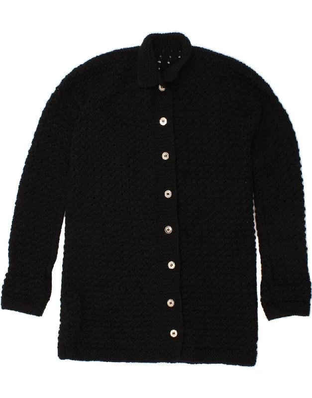 VINTAGE Womens Longline Cardigan Sweater UK 16 Large Black Hooded Caped Shawl Collar